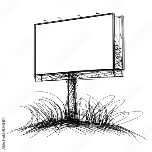 Blank billboard sketch standing on grass in outdoor setting  