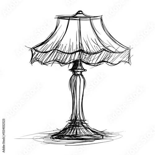 Vintage table lamp sketched in black and white illustration  