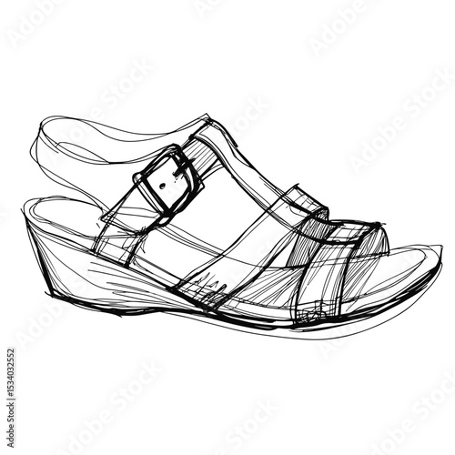 Sandal footwear sketch in minimalist design with a wedge heel  