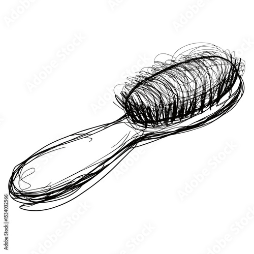 Hairbrush sketch design with bristles and handle in black outline  