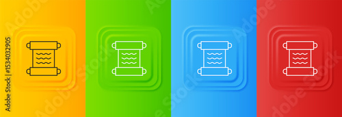 White Ancient papyrus scroll icon isolated on colorful background. Parchment paper. Ancient Egypt symbol. Set icons in square buttons. Vector