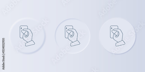 Grey Hand holding playing cards icon isolated on grey background. Casino game design. Set icons in square buttons. Vector