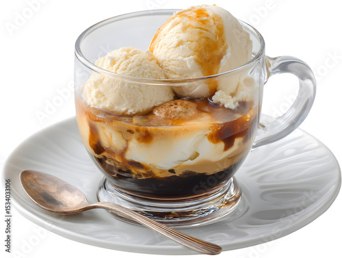 Affogato Delight: A visual feast as rich, dark espresso intertwines with velvety vanilla ice cream, creating a dessert masterpiece. 