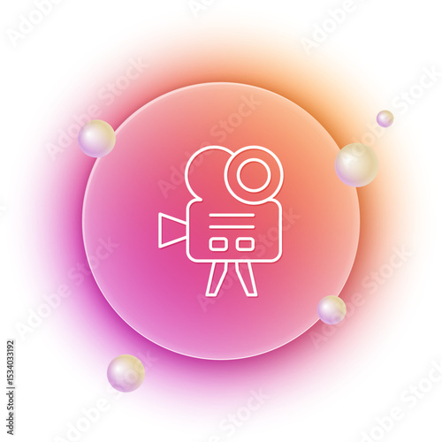 White Retro cinema camera icon isolated on white background. Video camera. Movie sign. Film projector. Orange and pink gradient circle background. Vector