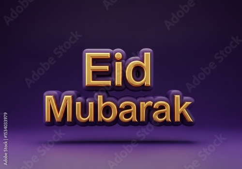 Eid Mubarak Celebration Greeting - Festive Eid Mubarak wishes, golden lettering on purple, symbolizes joy, celebration, faith, community, and blessings
