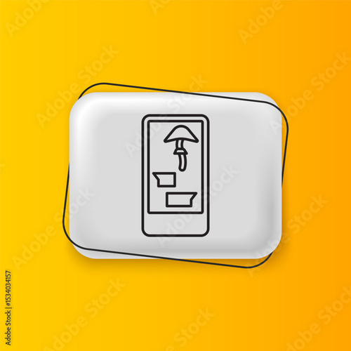 Black Buying drugs online on mobile phone icon isolated on yellow background. Online buying symbol. Silver rectangle button. Vector