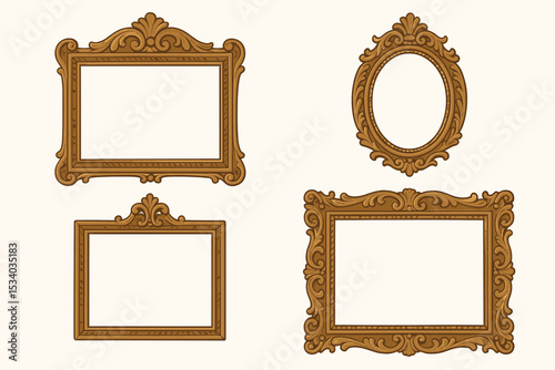 Ornate Victorian frame collection. Set of vintage baroque picture frames with elegant borders. Antique rococo style decorative elements for photo or mirror. Hand-drawn vector art.