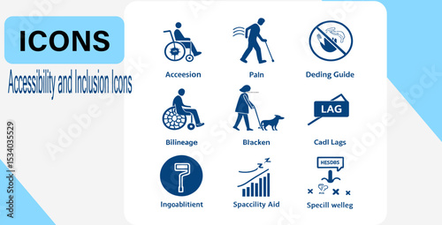 Symbols Representing Various Disabilities and Accessibility Features in a Minimalist Design for Awareness and Inclusion