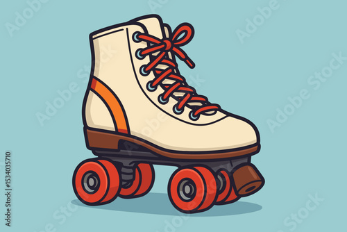 Retro roller skate vector illustration. Vintage 70s 80s quad skate icon for summer fun and sport. Classic disco boot with wheels. Cartoon graphic for nostalgic recreation.