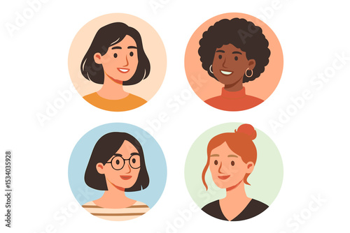 Set of diverse female avatars. Collection of multiracial women portraits for social media. Flat vector illustration of people faces. User profile icons. Team and community concept.