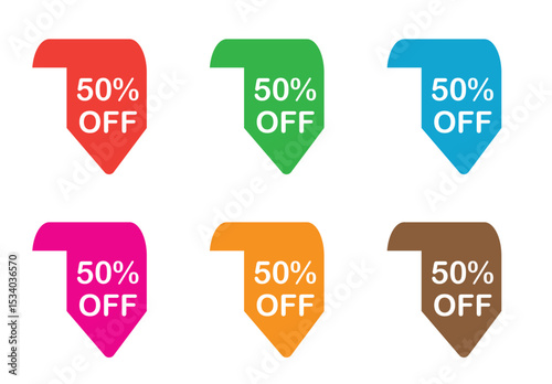 Colorful 50% Off Sale Tags Set – Discount Arrow Labels for Promotions, sale labels