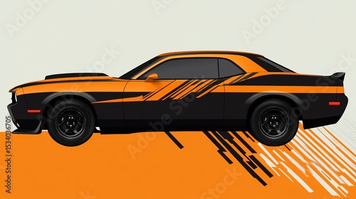 Sleek and stylized rendering of a classic muscle car, sporting a bold aesthetic