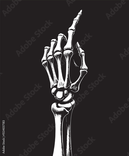 skeleton hand pointing  illustration , hand sign sekeleton