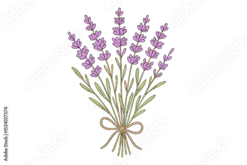 Hand drawn lavender bouquet illustration. Rustic floral sketch of aromatic herb. Botanical drawing of purple flowers for wedding invitation, aromatherapy, cosmetic branding concept.