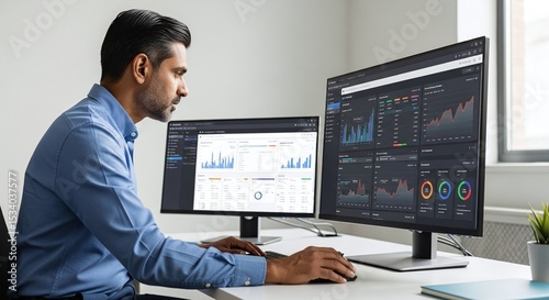 Wallpaper Mural Data Analyst Reviewing Business Metrics on Dual Monitors Torontodigital.ca