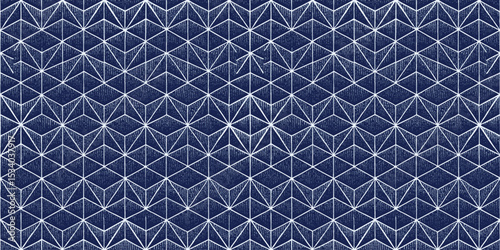 Abstract geometric pattern in navy blue and white.