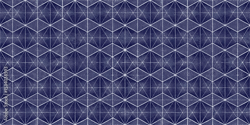 Geometric pattern in navy blue and white, featuring intricate diamond shapes.