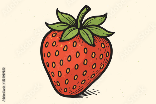 Vintage strawberry illustration. Retro fruit icon in woodcut style. Hand-drawn red berry sketch for organic food logo. Natural summer dessert symbol isolated on craft paper background.