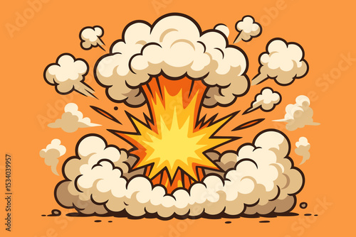 Cartoon explosion with smoke clouds. Comic book style blast effect. Dynamic pop art illustration of a bomb burst. Vector graphic for boom, bang, or pow visual concepts.