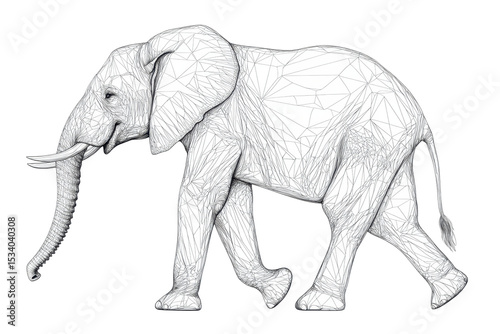 Elegant outline of a solitary elephant walking gracefully in a minimalistic design exploring nature's beauty and wildlife artistry photo