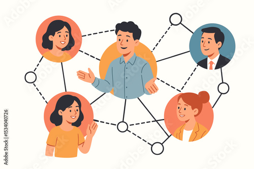 Social network connection concept. Business people teamwork and communication. Professional community collaboration. Group networking for organization. Leader connecting team.