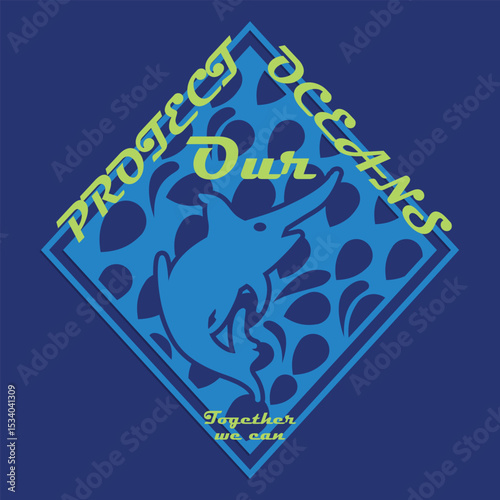 environmental typography with a swordfish illustration. vector t-shirt graphics