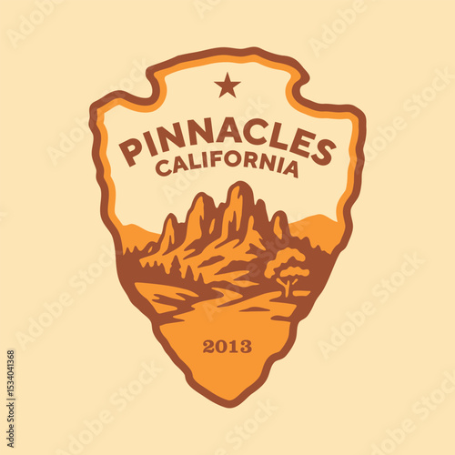 Emblem sticker logo illustration of Pinnacles National Park, California, USA.