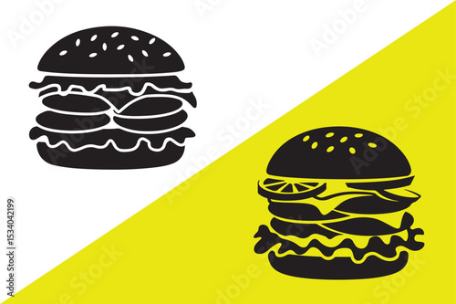 Delicious Burger Vector Illustration with Classic Toppings and Vibrant Colors for Food Designs