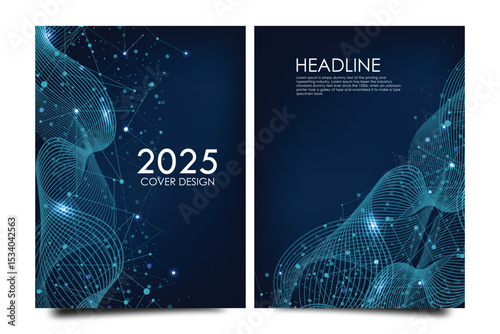 Scientific brochure design template. Vector flyer layout, Molecular structure with connected lines and dots