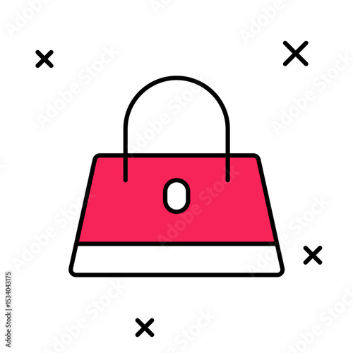Filled outline Handbag icon isolated on white background. Female handbag sign. Glamour casual baggage symbol. Vector