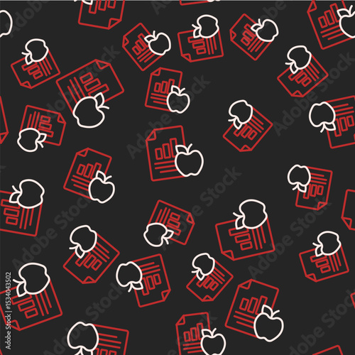 Line Diet plan icon isolated on isolated seamless pattern on black background. Concept of fitness marathon, proper nutrition, healthy food, beautiful body, vegetables, slimming. Vector