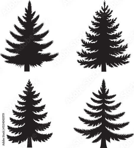 Christmas or Pine tree silhouette set vector illustration.