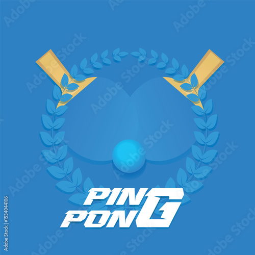 Banner table tennis tournament, blue field, two tennis rackets, ball. Champion, winner of ping pong competition, racket sport, flat design, activity
