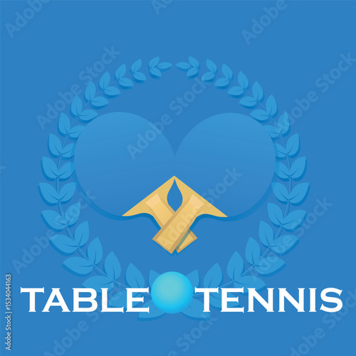 Table tennis poster, ping pong competition banner, two rackets, ball. Vector graphics flat, signboard sports school, tennis sport club, hobby