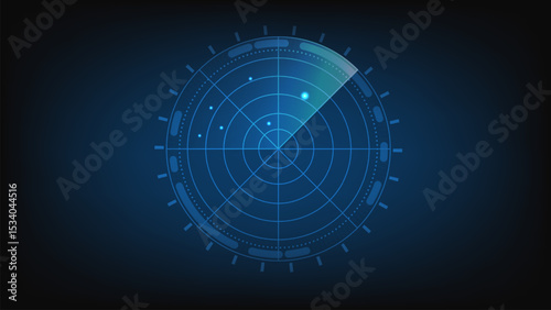 Abstract radar with targets, Digital realistic radar screen, Technology background.