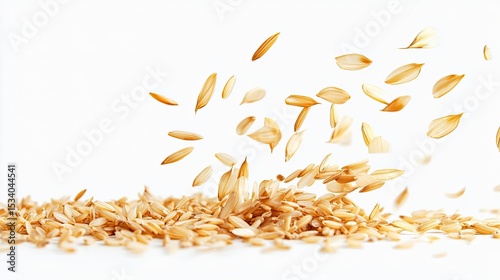 Falling Rice Husks Isolated Against a White Background Capturing Agricultural Detail 