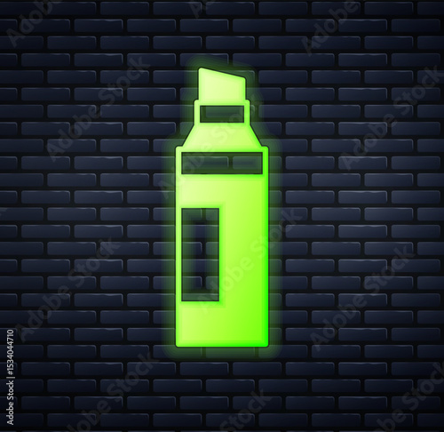 Glowing neon Marker pen icon isolated on brick wall background. Vector