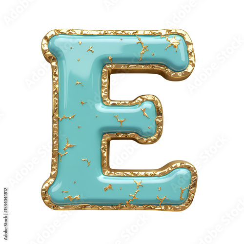 Turquoise Letter E with Gold Accents, Elegant Design Element