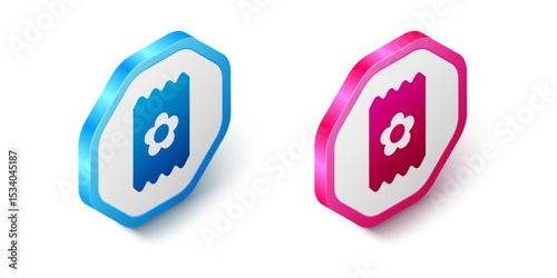 Isometric Pack full of seeds of a specific plant icon isolated on white background. Hexagon button. Vector