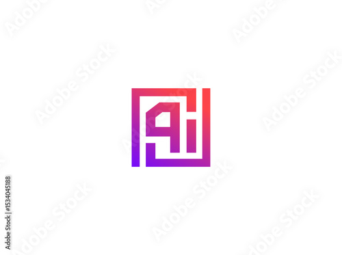 AI logo, translator engine app, learning system. Minimal chip icon, digital circuit emblem. Smart assistant symbol, chatbot communication, secure tech branding. Vector illustration