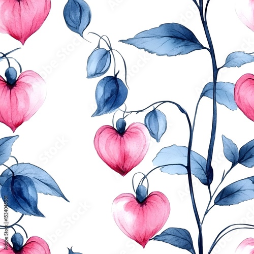 Delicate floral design with heart-shaped flowers and foliage.