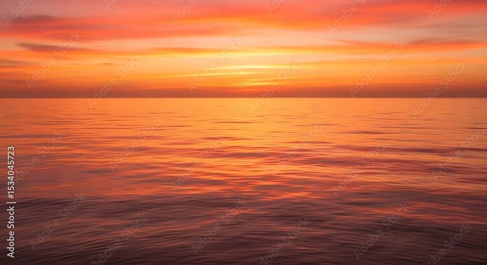 Obraz premium Vibrant Sunset Over Calm Ocean Water with Fiery Sky
