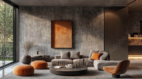 Fashionable picture frame on the wall in a contemporary interior design concept for modern homes. 
