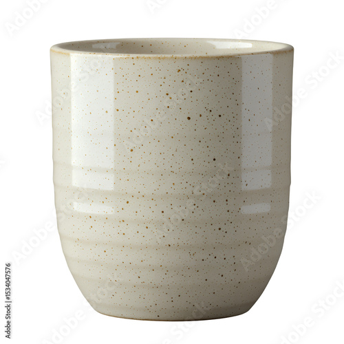 White Ceramic Mug with Speckles, Transparent Cutout, Minimalist Design