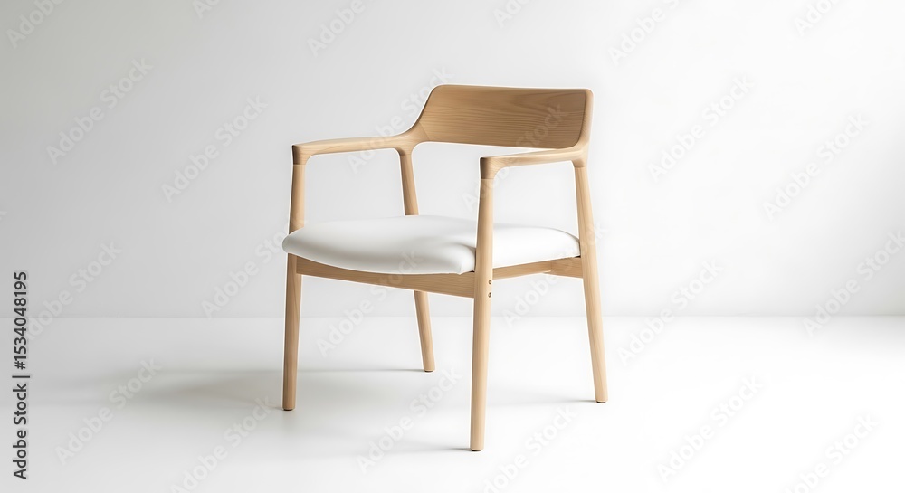 Wooden Armchair with White Cushion on White Background Wooden Armchair with White Cushion on White Background
