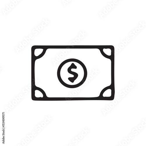 Hand-drawn illustration of a dollar bill  Simple money icon for finance, banking, and business concepts