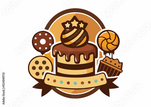 Delicious muffins collection. Cupcake with chocolate  Minimalist concept vector illustration