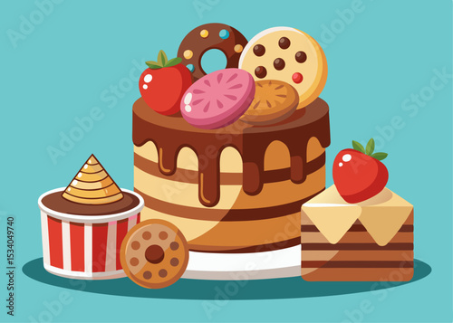 Delicious muffins collection. Cupcake with chocolate  Minimalist concept vector illustration