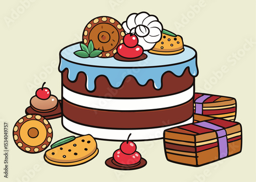 Delicious muffins collection. Cupcake with chocolate  Minimalist concept vector illustration