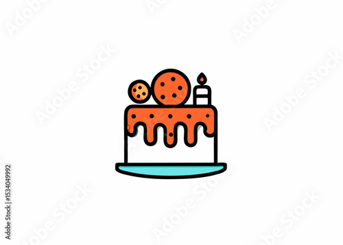 Cake poured with chocolate and decorated with different cookies, Christmas cake in plate on table vector cartoon illustration